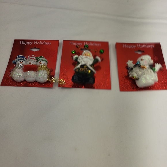 Happy Holidays Snowman Santa Brooch Lot of 3 NWT - Picture 2 of 3